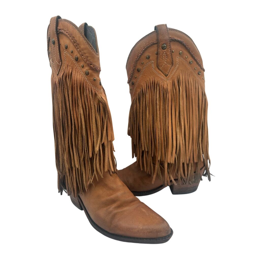 Liberty Black Vegas Fringe Cowboy Boots brown leather snip toe Women’s size 7